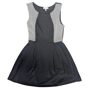 Monteau Medium Black White sleeveless fit-and-flare dress checkered panel